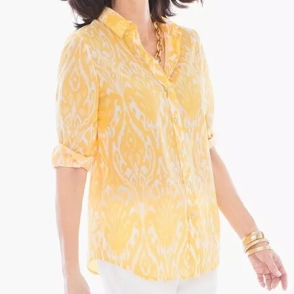 Chico's Medallion Glow Golden Haze Woven Lightweight Top Size M - Picture 9 of 10